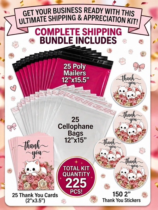 Other - 225PC Bundle:25 Large Poly Mailers, 25 Large Cello Bags, 25 Cards & 150 Stickers